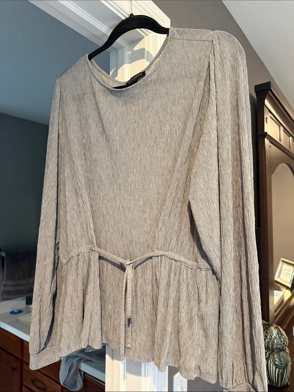 Banana Republic Gray Striped Peplum Long-Sleeve Blouse